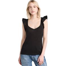 Linen Tank Tops Paige Womens Black Giulia Embroidered Linen top