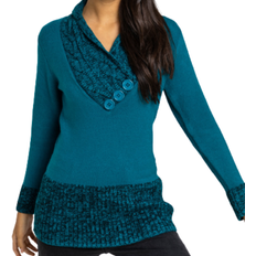 Mujer - Turquesa Camisas Roman V-Neck Overlap Button Detail Jumper - Teal