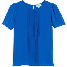 CeCe Women's Pin-Tucked Front Short Sleeve Crew Neck Blouse - Deep Royal Blue