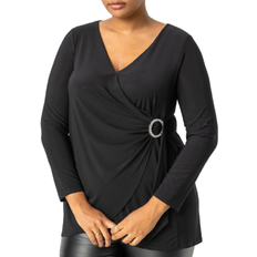 Women Underwear Roman Curve Wrap Diamante Buckle Top - Black