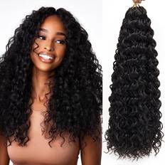 Stick Hair Extensions QRHSUKA GoGo Curl Crochet 18 inch 6-pack 1B Natural Black