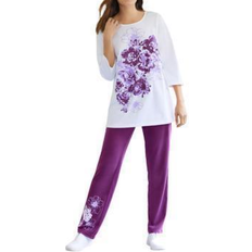 Purple - Women Sleepwear Woman Within Floral Tee and Pant Set - Plum Purple Floral Placement