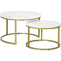 Gold round coffee table Homcom Round White/Gold Coffee Table 74cm 2pcs