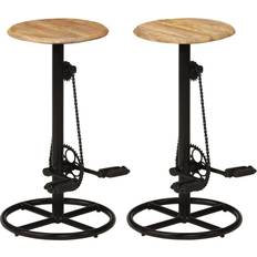 Bar Stools vidaXL Chairs 2 Pcs Solid Mango Wood Brown Bar Stool 2pcs