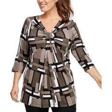 Ellos Clothing Ellos Twisted Knot-Front Tunic Plus Size - Black White Print