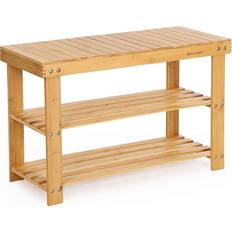 Songmics Heavy-Duty Bambus Skobænk 70 x 28 x 45 cm Skostativ