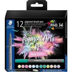 Staedtler brush pen pigment Arts, pastell, Premium-Zeichentusche, Pinselspitze für variable Linienbreite, wasserfest, 12 brush pens in sortierten pastel colours im Kartonetui, 371 C12-2