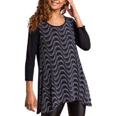 Silver Dresses Roman Print Hanky Hem Tunic - Silver