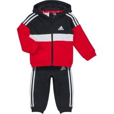 adidas Tiberio 3-Stripes Colorblock Fleece Tracksuit Barn Black White Better Scarlet