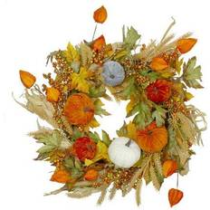 Orange Decorations Northlight Velvet Pumpkins Wheat Artificial Fall Harvest Wreath Unlit Decoration