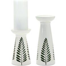 Ceramic Candlesticks Melrose Set of 2 Green Leaf 7 Candlestick