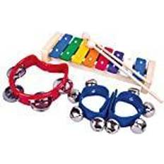 Mitmachbücher Bino Musikset, Spielzeug für Kinder ab 3 Jahre, Kinderspielzeug Musikinstrumente-Set mit 5 Teilen, inkl. 8Ton-Holzxylophon, Handgelenkschelle & 2 Fußgelenkschellen, Kinderzimmer Zubehör Mehrfarbig
