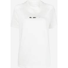 Jil Sander Minimalistisk Ribbstickad Bomulls T-shirt med Rund Hals - White