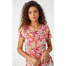 Rose Cravates Roman Leaf Print Side Tie Stretch Top