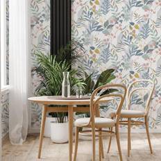 Fresco Ink Leaf Indigo/Ochre Wallpaper wilko