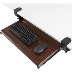 Vivo Small Clamp-on Keyboard & Mouse Under Desk Tray 20' x 11' Platform Dark Walnut Top Black Frame