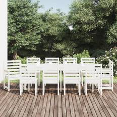 Wood Patio Dining Sets vidaXL 11 Piece Garden White Solid Wood Pine Patio Dining Set