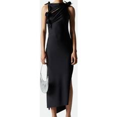 Coperni Asymmetric Flower-Appliqué Satin Dress
