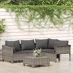 Rotin Mobilier de Jardin et d'Extérieur vidaXL Jardin Avec Coussins 5 pcs with Cushions Gray Poly Rattan Ensemble de Salon d'Extérieur