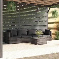 vidaXL Garten-Lounge-Set 5-tlg mit Kissen Poly Rattan Grau Lounge-Set