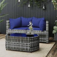 Ratán Muebles de Jardín y Exterior vidaXL 3 PCs Sofás Jardín Con Cojines Polyrattan Gris Conjunto de Sala de Exterior