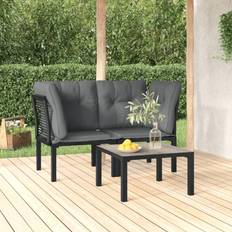 Rotin Mobilier de Jardin et d'Extérieur vidaXL Jardin 3 Pcs Black and Gray Poly Rattan Ensemble de Salon d'Extérieur