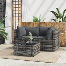 Grigio Set da Lounge da Esterno vidaXL Divani Giardino 3 pz Con Cuscini in Polyrattan Grigio Set da Lounge da Esterno