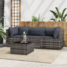 Rattan Arredamento da Giardino e per Esterni vidaXL Divani Giardino 4 pz Con Cuscini in Polyrattan Grigio Set da Lounge da Esterno