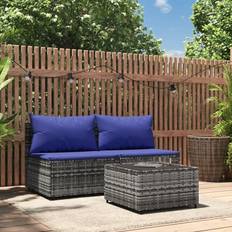 Ratán Conjuntos de Sala de Exterior vidaXL 3 PCs Sofás Jardín Con Cojines Polyrattan Gris Conjunto de Sala de Exterior