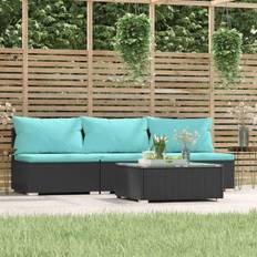 vidaXL 4 Piece Patio with Cushions Black Poly Rattan Set da Lounge da Esterno