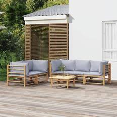 Mobilier de Jardin et d'Extérieur vidaXL Patio Furniture Set 6 Piece Loveseat Sofa with Light Gray Cushions Bamboo Ensemble de Salon d'Extérieur