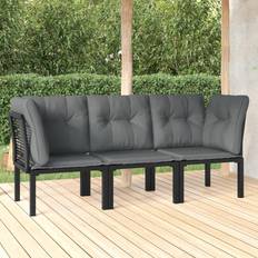 Rotin Mobilier de Jardin et d'Extérieur vidaXL Jardin 3 Pcs Sectional Sofa Black and Gray Poly Rattan Ensemble de Salon d'Extérieur