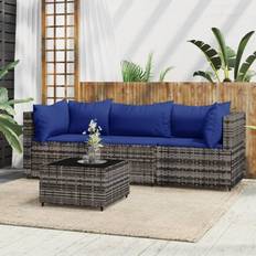 Rotin Mobilier de Jardin et d'Extérieur vidaXL Jardin 4 pcs Avec Coussins Gris Résine Tressée 319847 Ensemble de Salon d'Extérieur