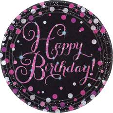 Amscan Happy Birthday tallerken Sparkling pink