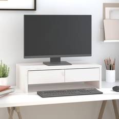 White TV Benches sale vidaXL Monitor Stand Pine TV Bench