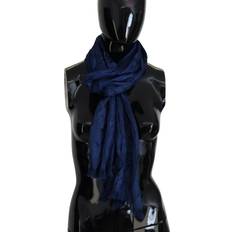 Blå Silk Shawl Foulard Fringes Scarf Multicolor