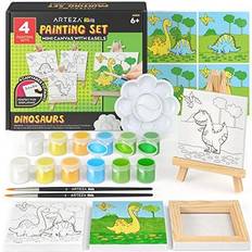 Paint Arteza Kids Canvas Paint Kit 4 Mini Canvas- 3 x 3 with Easel Dinosaurs