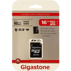 Gigastone 16 GB Micro SD-kort, kamera plus 90 MB/s, full HD video, U1 C10 klass 10 Micro SDHC UHS-I minneskort, med MicroSD till SD-adapter