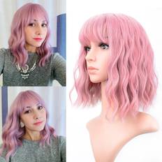 PINK VCKOVCKO Pastel Wavy Wig With Air Short Bob Wigs Curly