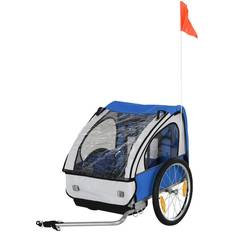 Bicycle Carts & Tandem Bike Trailers Homcom Reiten Kids Steel Frame 2-Seater Bicycle Trailer Blue /White