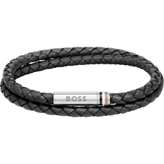 Men Jewellery HUGO BOSS Gents Ares Black Double Wrap Leather Bracelet, Black, Men