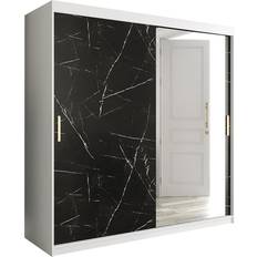 Marmuria Garderobe Med Spejl 200 cm Marmormønster Garderobeskab