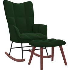 Green Rocking Chairs vidaXL with a Stool Dark Green Velvet Rocking Chair