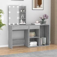 Grey Dressing Tables vidaXL LED with Cabinet Grey Sonoma Dressing Table