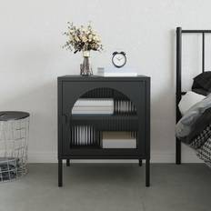 Glasses Bedside Tables vidaXL Nightstand Black 50 x 35 x 60 cm Glass and Steel Bedside Table