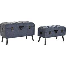 Poliéster Cómodas Dkd Home Decor Banco Baúl Azul Metal Poliéster MDF 81 x 42 x 52 cm Cómoda