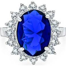 Bling Jewelry 6CT Blue Oval Imitation Sapphire CZ Engagement .925 Silver