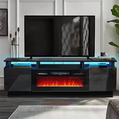 Wood TV Benches Oneinmil Electric Fireplace Black TV Bench 70x23.4"