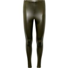 Stretch Leather Look Leggings - Khaki Green