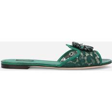 Thong Slides Dolce & Gabbana Crystal Lace Flat Sandals Green